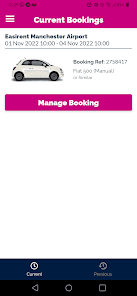 Drivalia mobile app current bookings screen with a manage booking action