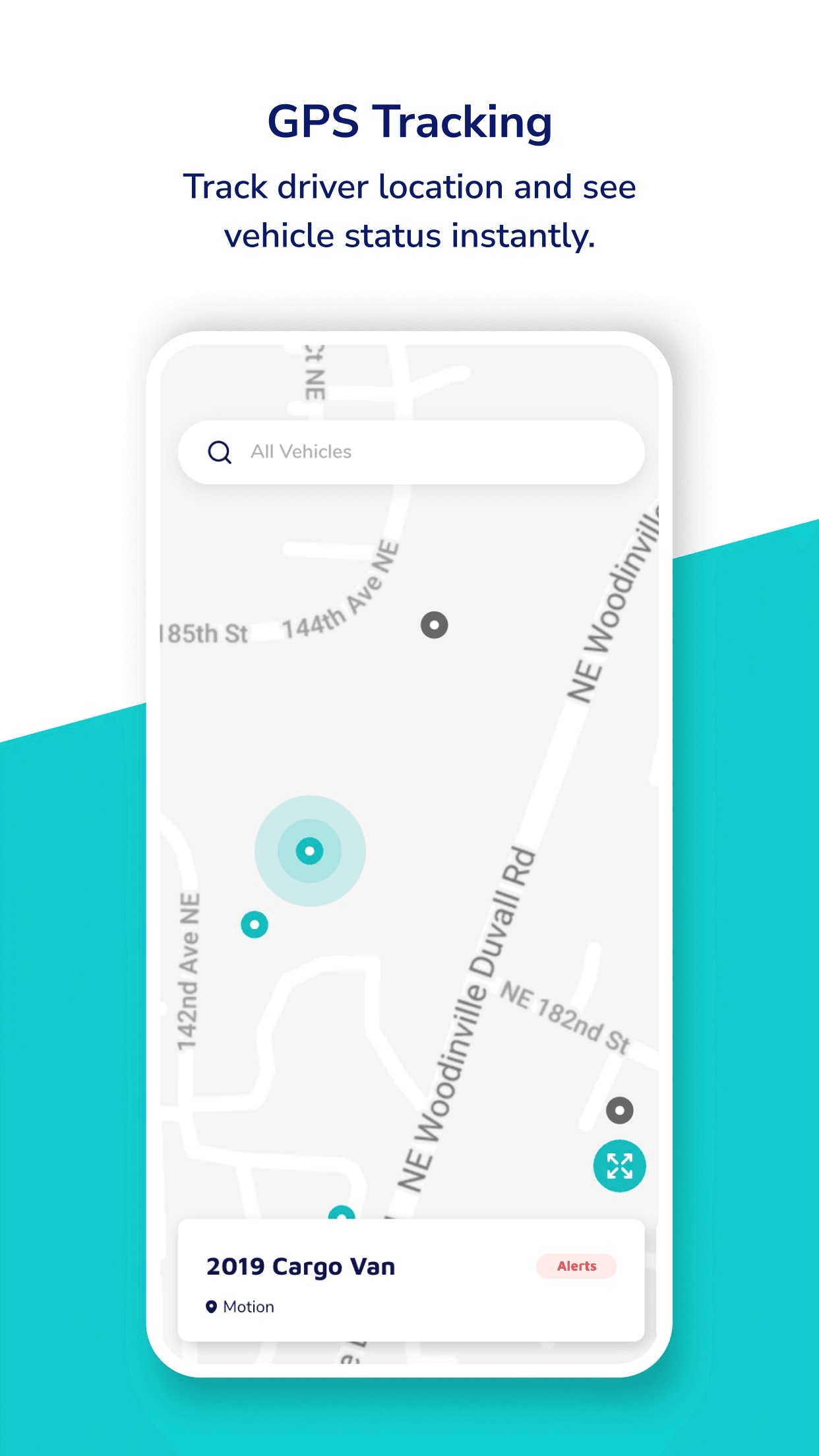 Kayo GPS tracking feature preview with a map and cargo van status